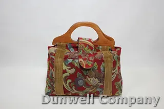 Carpet Bag - Red Floral Brocade Fabric