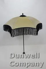 Parasol - Five Gold Silk with Black Fringe and Lace Trim