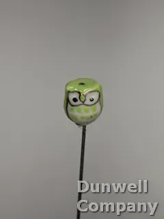 Hatpin – Medium Green Color Glass Owl on a Short Shaft