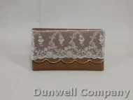 Cream Colored Wallet with Scalloped Edge and Lace Covered Front 